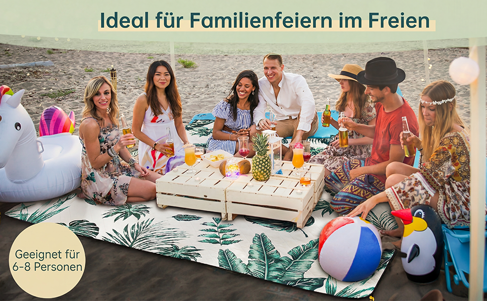 Плед для пікніка HAUSPROFI 200x300 см, водонепроникний, ізольований, зелений з квітковим малюнком. Для пляжу, кемпінгу, з ручкою та кілочками