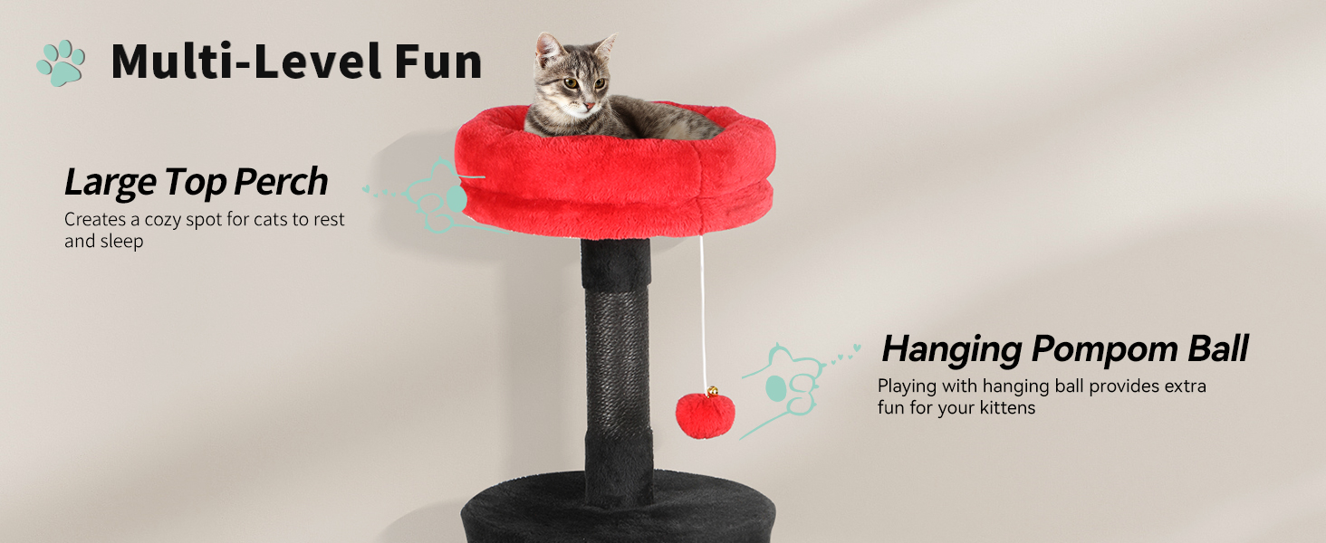 Котячий комплекс YITAHOME XXL, 142 см, з 8 стовпчиками сизалю, 3 платформами, 2 хованками, гамаком, іграшками, чорно-червоний