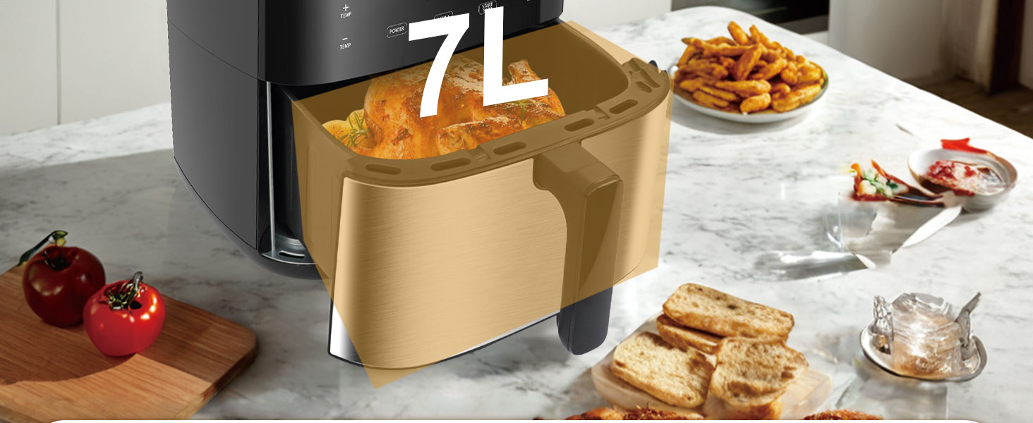 Фритюрниця без олії 7L XXL з сенсорним екраном, 12 програм, 1800W, чорний/сталь