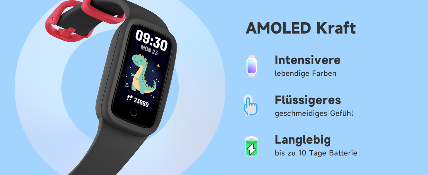 Дитячий фітнес-браслет BIGGERFIVE Vigor 3 з AMOLED дисплеєм, водонепроникний (3ATM), пульсометр, трекер сну, крокомір для дітей 5-12 років, чорний