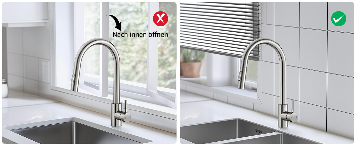 Кран кухонний Rainsworth з висувною лійкою та душем, 360° поворот, нержавіюча сталь, висота 56 см