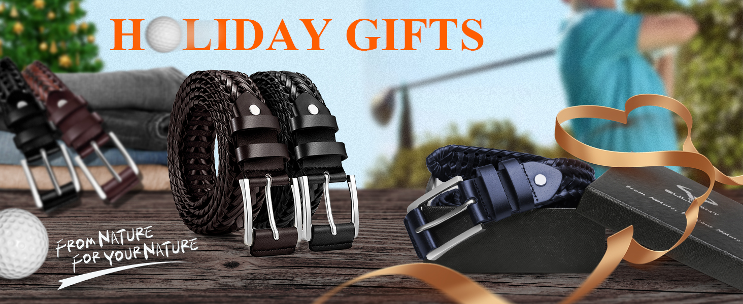 Чоловічі ремені BULLIANT 2 шт. в наборі, плетені шкіряні ремені для гольфу, повсякденного носіння та джинсів, 3,5 см, регульована довжина 120 см (36'-40'), чорний/світло-коричневий, 8115