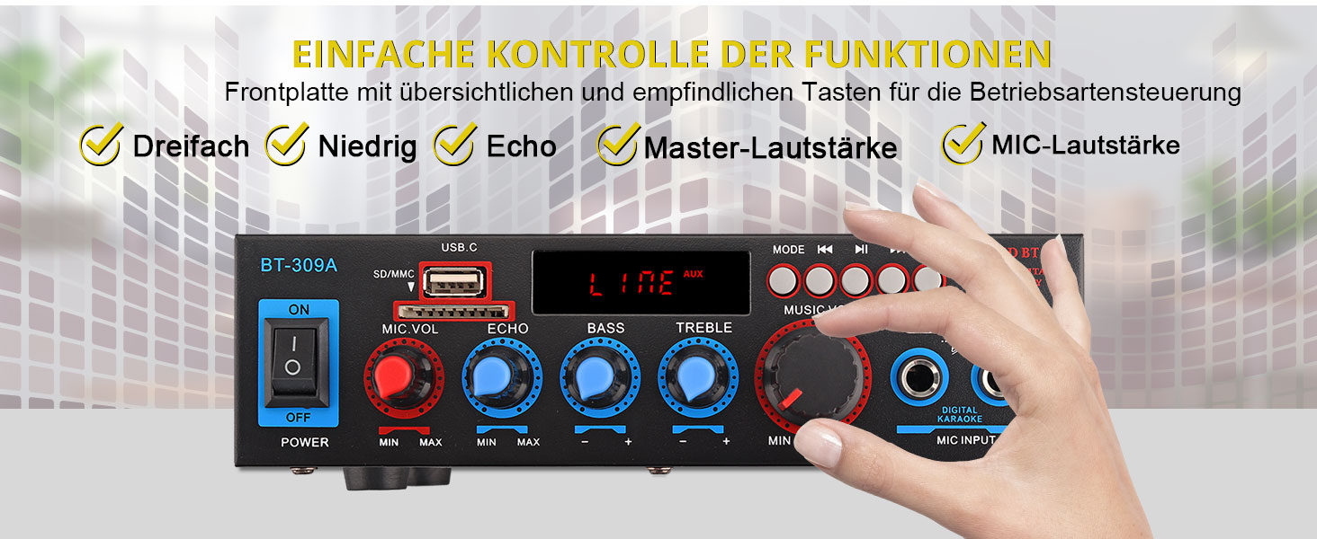 Bluetooth підсилювач PROZOR HiFi Stereo 2-канальний 40Вт+40Вт, 12V/220V, для авто та дому, з FM-радіо, аудіо-ампліфікатор BT-309A
