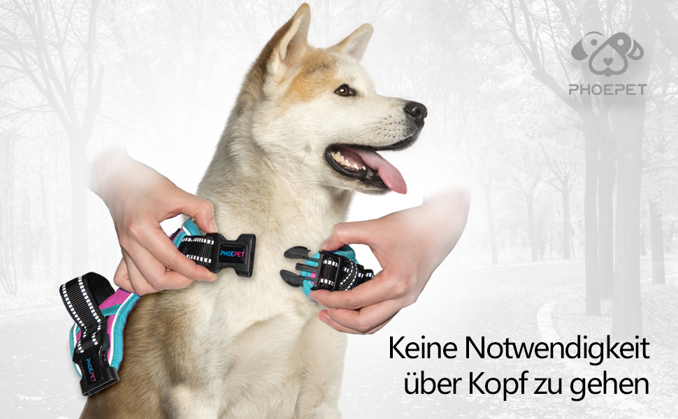 Шлейка для собак PHOEPET Anti-Zug з відбиваючими елементами, регульована, для цуценят та собак різних розмірів (блакитна основа та рожеві ремінці) - розмір S, рожева