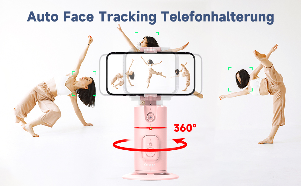 Автоматичне штатив для розпізнавання облич, без додатків, розумна підставка для телефону з пультом дистанційного керування, поворотна на 360° тримач для камери/смартфона, штатив для Vlogs/TikTok (Рожевий)