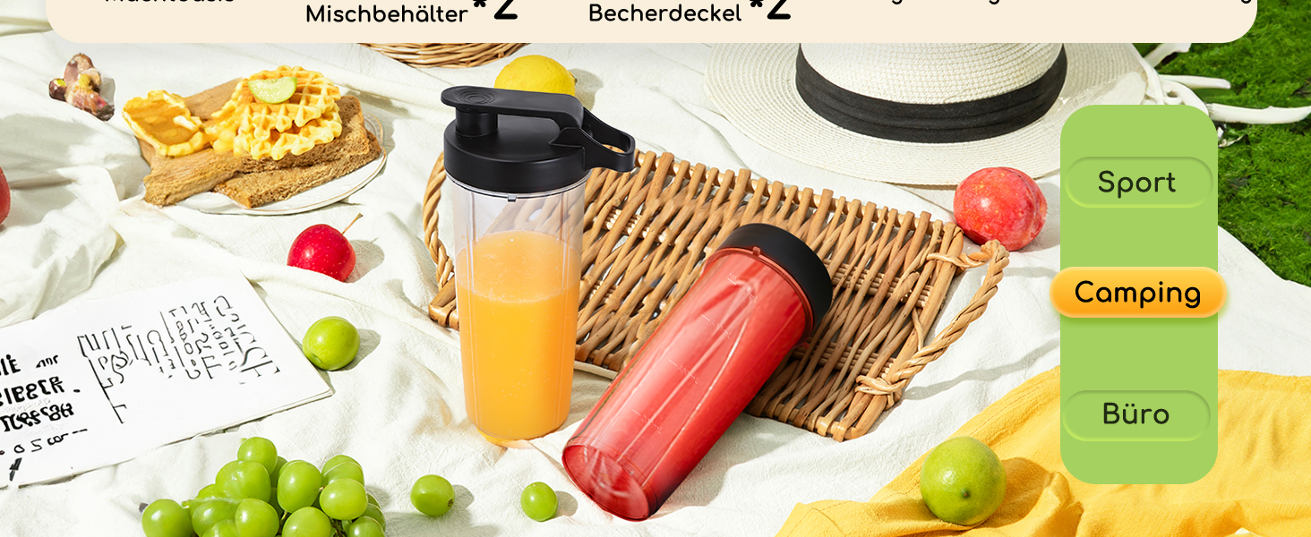 Блендер Aigostar для смузі, Mini Standmixer, 600W, 2 пляшки 800мл з кришкою, 2 швидкості + імпульсний режим, подрібнення льоду, пляшка Tritan, без BPA. Baron