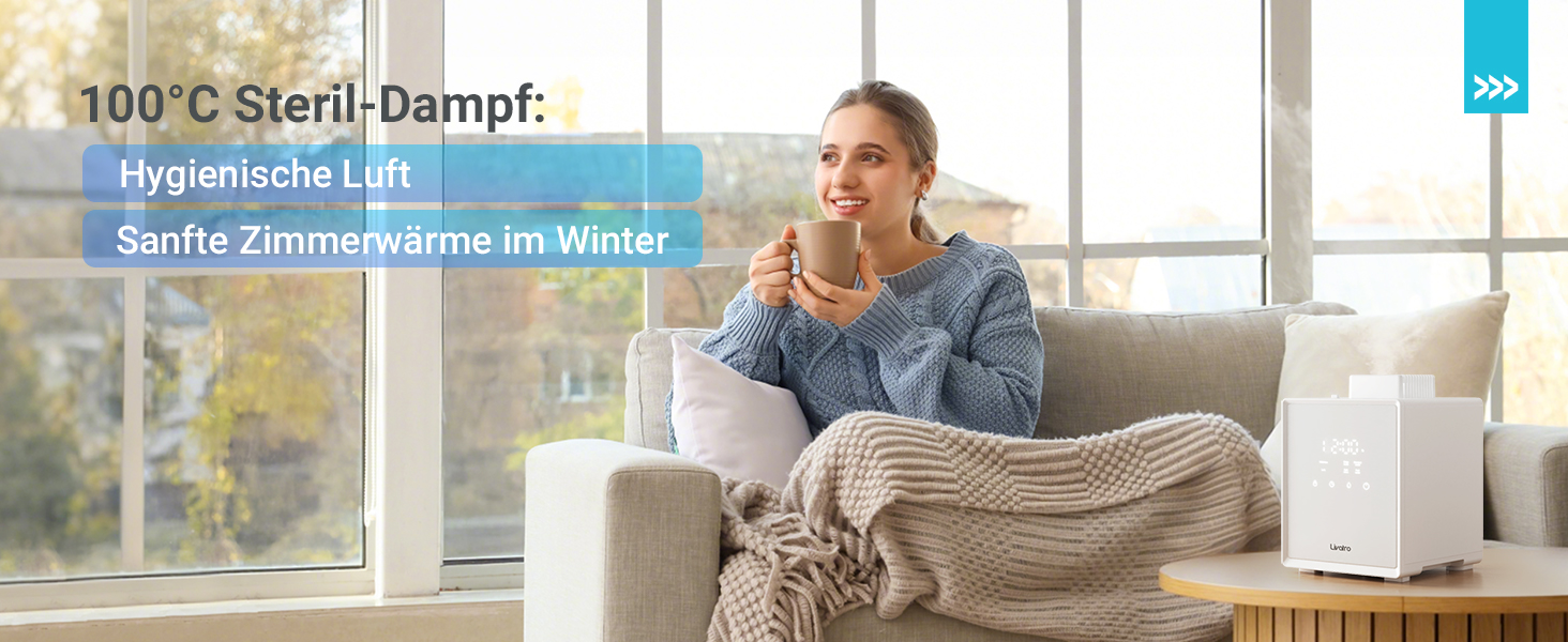 Зволожувач повітря для спальні та вітальні з верхнім заповненням, 3л, нержавіюча сталь, теплий туман, знищує 99,97% бактерій, з режимом сну, білий