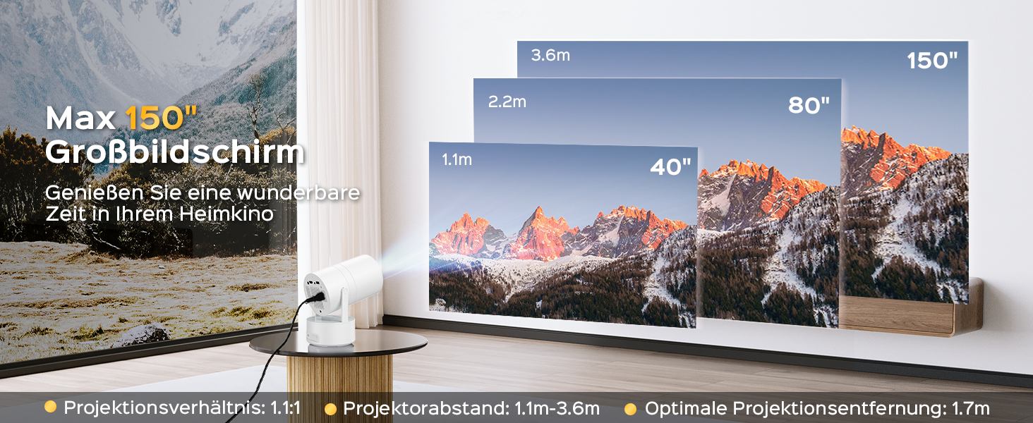 Aubor Mentech Mini Beamer 4K: Портативний проєктор для дому з Wi-Fi 6, BT 5.2 та Android OS, Auto Keystone, 180° та підтримкою HDMI.