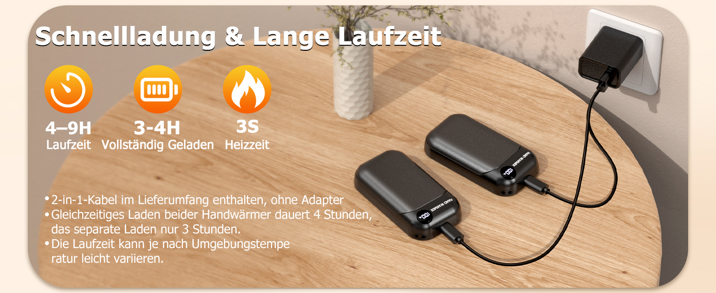 Електричний грілка для рук 2-в-1 з магнітом, 6000mAh, LED-дисплеєм, швидкий нагрів, до 9 годин роботи, для спорту, гольфу, кемпінгу, чорний