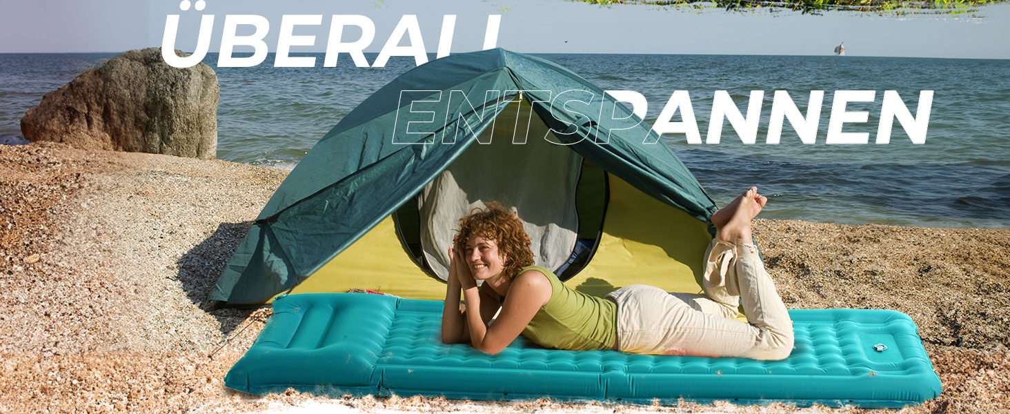 Надувний килимок Isomatte самонадувний з помпою, для кемпінгу, пікніків, пляжу, намету, блакитний, одинарний