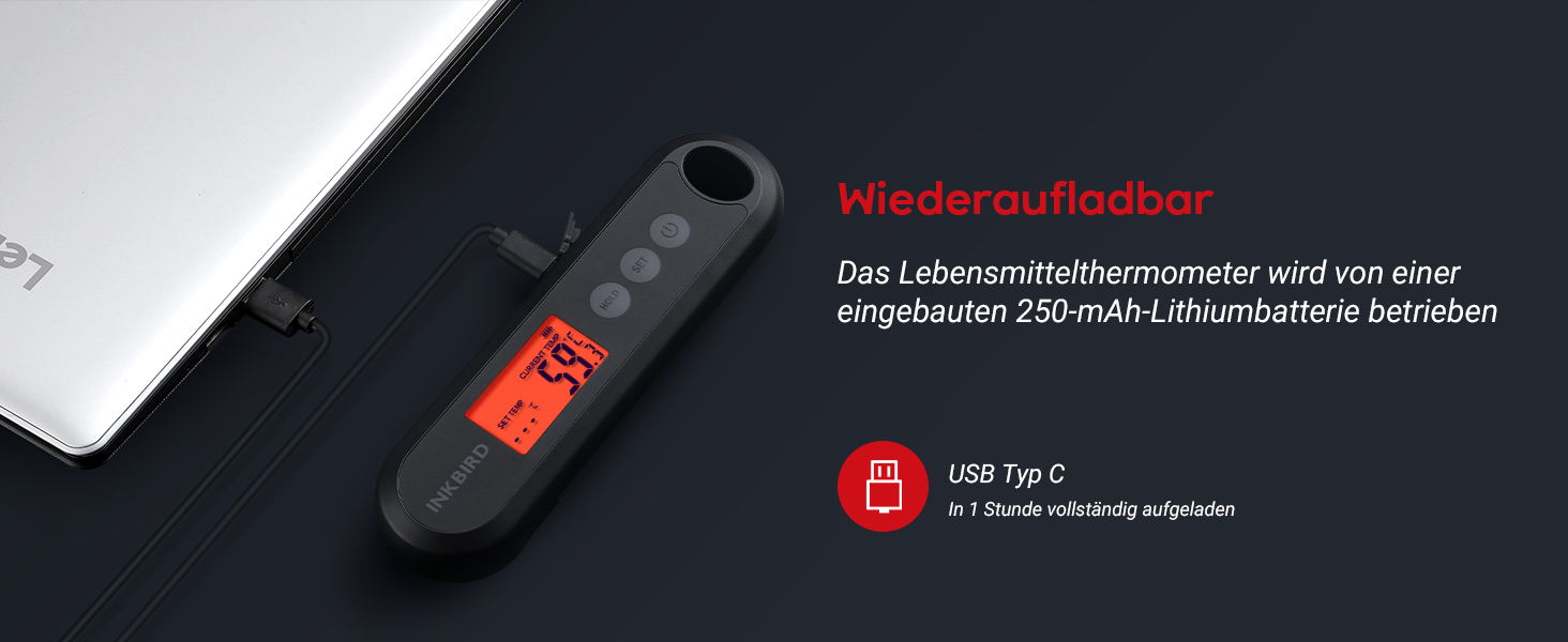 Цифровий кулінарний термометр Inkbird IHT-2XP, USB-зарядка, водостійкий IPX5, з LCD-дисплеєм та 2 зовнішніми зондами для м'яса, гриля, кухні та BBQ