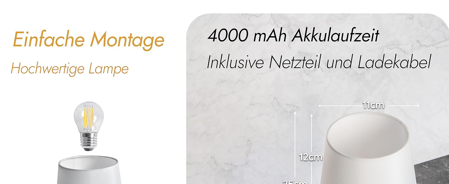 Бездротова настільна лампа з акумулятором 4000mAh, тепле світло 2700K, сенсорне управління, з адаптером/кабелем, для спальні, подарунок (золотиста)