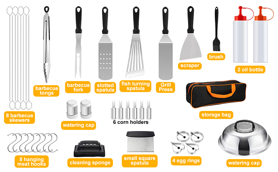 Набір аксесуарів для гриля на 42 шт. з кейсом, нержавіюча сталь, для газового гриля, барбекю, саду та кемпінгу