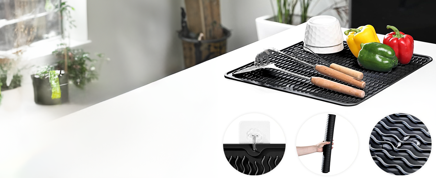 Килимок для посуду Netrox Silikon великий та малий - харчовий, легко миється, неслизький та термостійкий до 230°C - підставка для посуду, сушарка для посуду, килимок на кухонну мийку 40x30 см