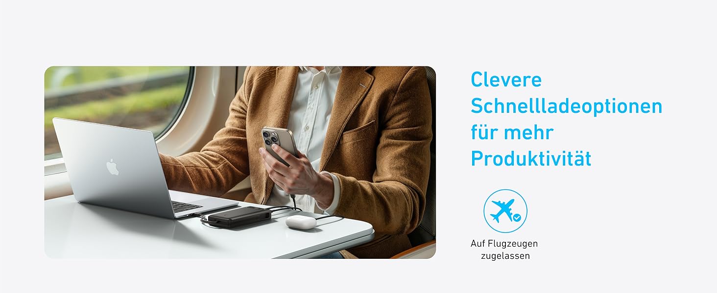 Powerbank Anker 20000mAh з вбудованим USB-C кабелем, 87W, 1 USB-C та 1 USB-A, для MacBook, iPhone, Samsung, Switch та інших пристроїв (Чорний)