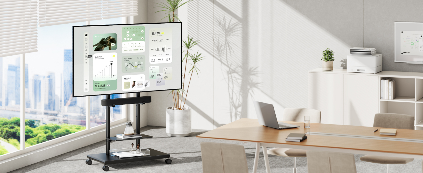 Підставка для телевізора на колесах з кріпленням для саундбару, 50-90 дюймів, до 70 кг, регульована висота та нахил, MAX VESA 600x400 мм