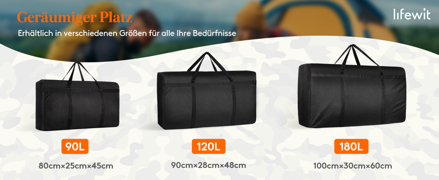 Lifewit комплект із 2 великих сумок для зберігання 180 л, чорний, міцна тканина Оксфорд 600D, посилені ручки, для переїзду та подорожей, 100x55x33 см