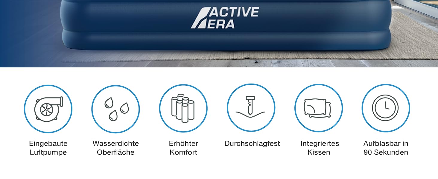 Надувне ліжко Active Era Premium для 1 людини, самонадувна матрац з електричною помпою та вбудованою подушкою, 99x187x53 см, ідеально для кемпінгу та гостей