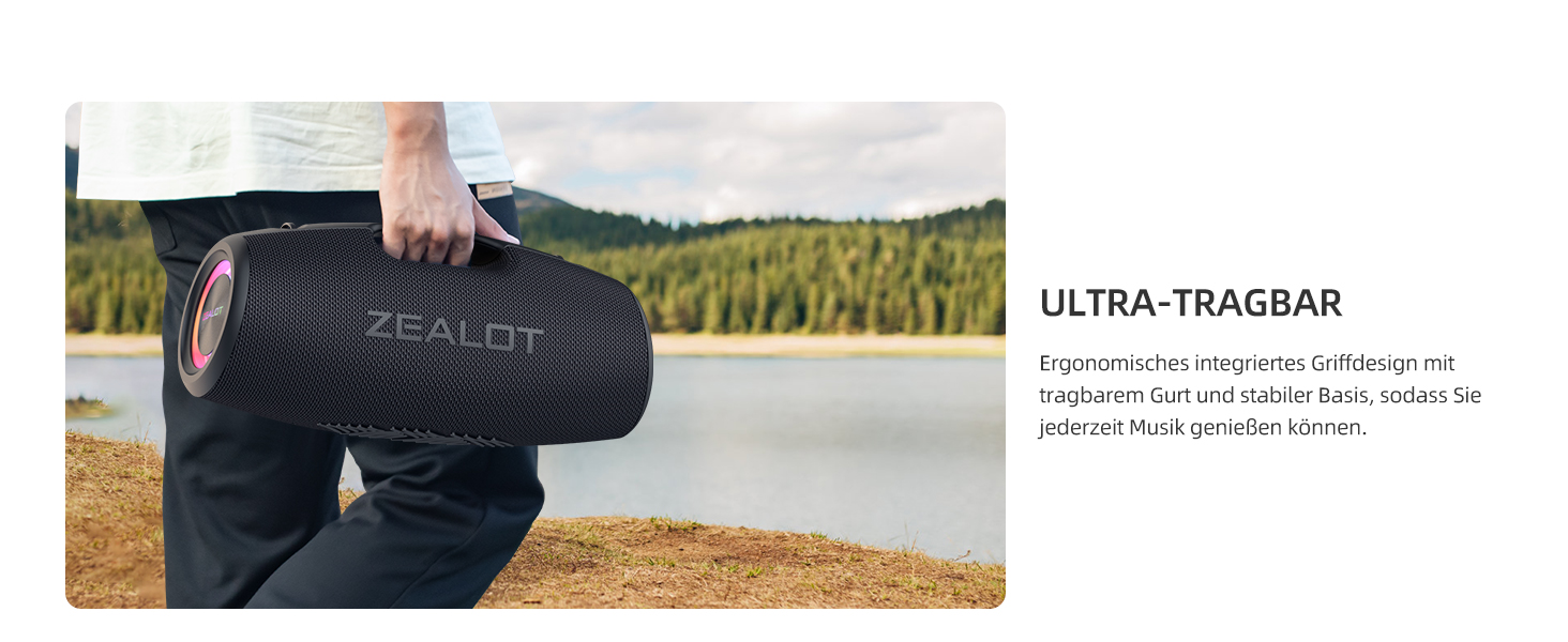 ZEALOT Bluetooth колонка 120W: Водонепроникна портативна колонка з басами, підсвіткою для пляжу, кемпінгу, подарунок