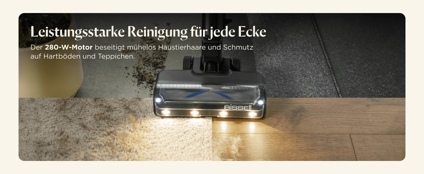 Бездротовий пилосос Bissell PowerClean FurGuard з акумулятором, 280W, самоочищувана щітка, світло FurFinder, HEPA-фільтр, акумулятор 2500 mAh, час роботи 50 хв, щітка FurGuard 4091N для видалення шерсті тварин