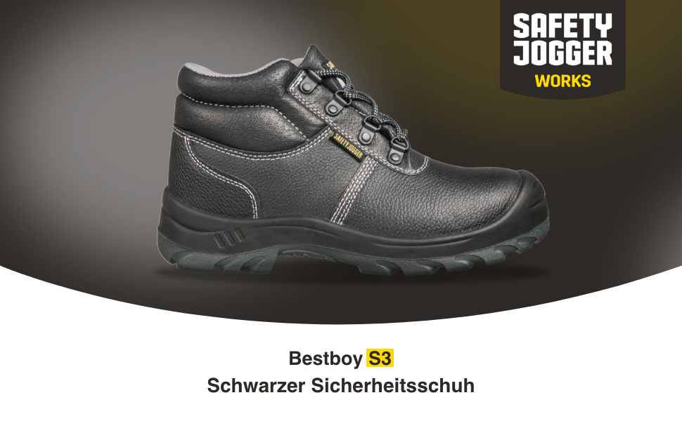 Чоловічі та жіночі робочі черевики Safety Jogger з металевим носком, S3/S1P, антиковзаюча підошва, захист від удару, водо- та маслостійкі, Bestboy, чорний, 45 EU