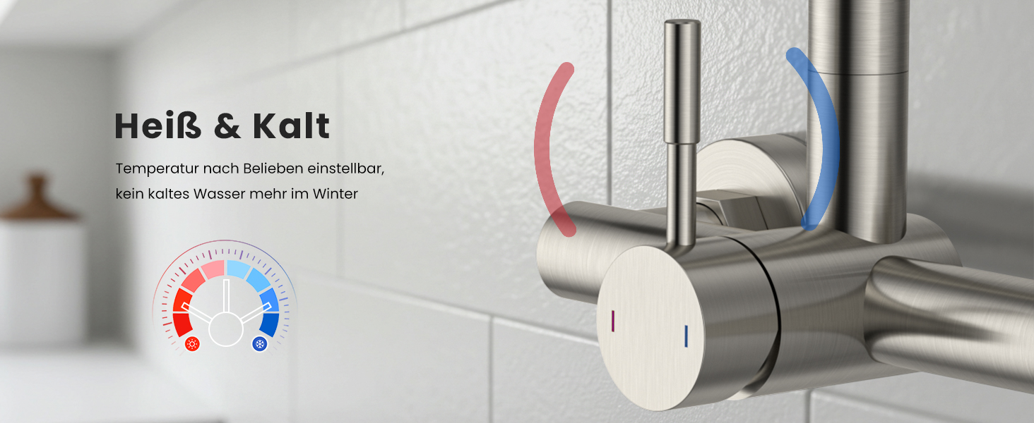 Змішувач кухонний настінний DAYONE з висувною лійкою, нержавіюча сталь, 3 режими, 360° обертання, відстань між отворами 15 см, матовий