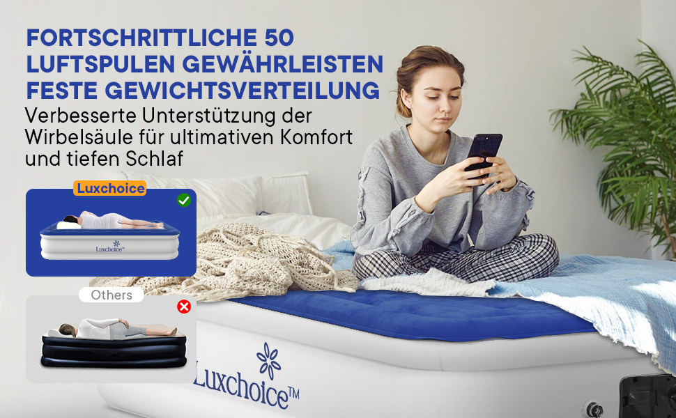Самонадувне надувне ліжко Luxchoice Deluxe з вбудованим насосом для дому, кемпінгу, подорожей, гостьове односпальне ліжко, швидке надування за 3 хвилини, портативний матрац