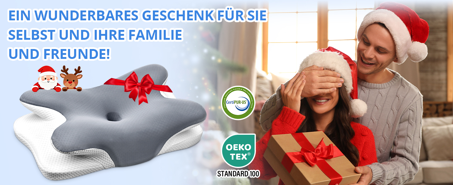 Подушка для шиї Ehomfory з піни Memory Foam, ергономічна для сну на боці, спині та животі, 67x37x9/12 см, сіра
