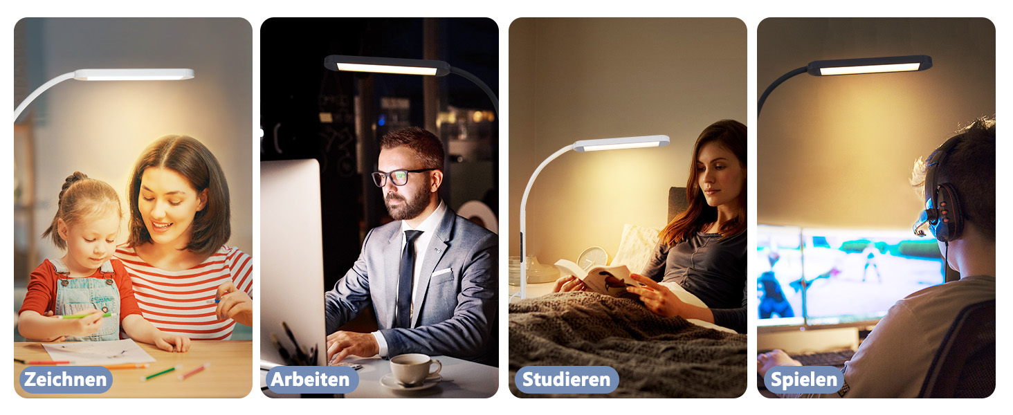 Лампа для столу Homefire LED з кріпленням, диммування: чорна, 5 рівнів яскравості, 5W, гнучка, захист очей, денне світло для офісу та робочого кабінету (Вилка EU)