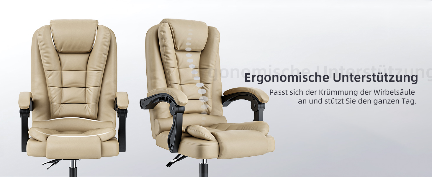 Крісло для офісу та дому Naspiro Chefsessel: ергономічне, з високою спинкою, регульоване по висоті, з підлокітниками, функція нахилу, обертове, хакі (без підставки для ніг)