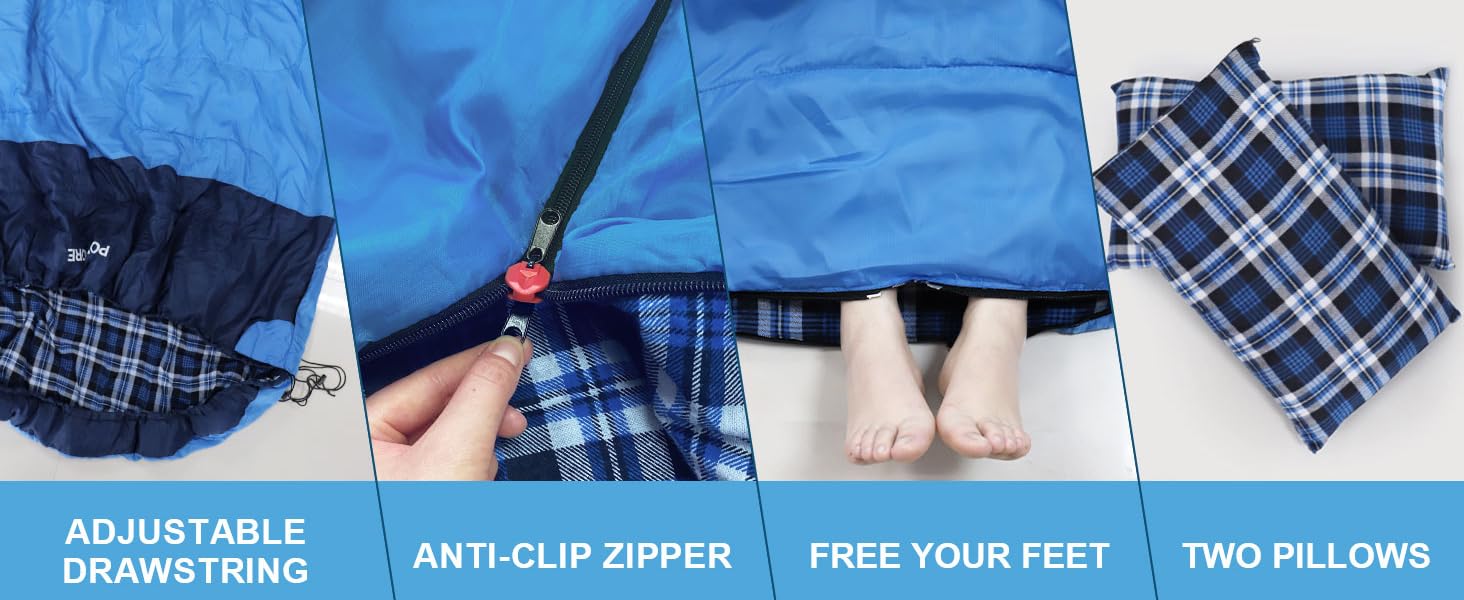 Спальний мішок для двох дорослих з флісу, зимовий, з подушками та сумкою для перенесення, 233*157 см (Блакитний)