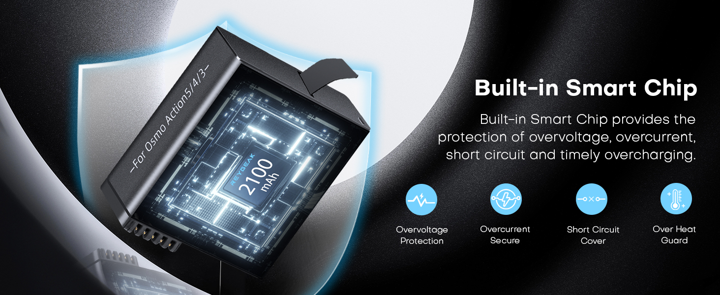 Акумулятор та зарядний пристрій для DJI Osmo Action 5 Pro/4/3: 2 шт. акумулятори, швидка зарядка PD, 2100 mAh