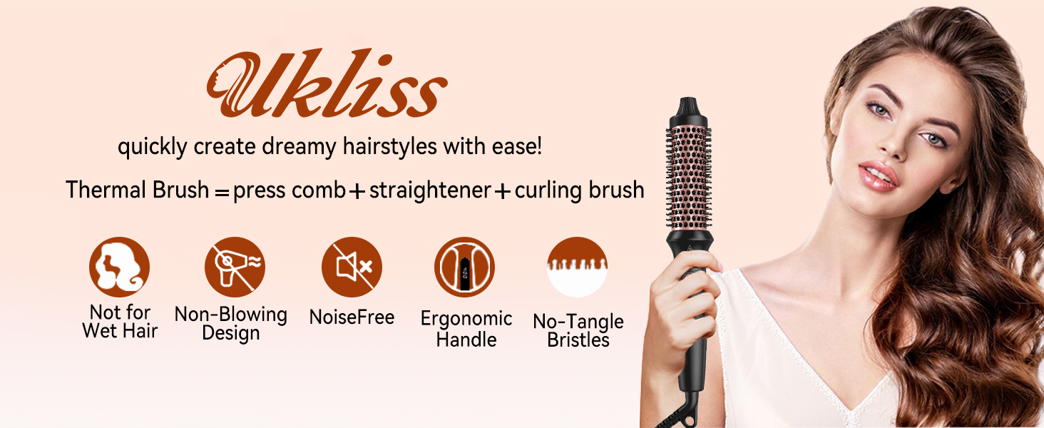 Мультистайлер для волосся 6 в 1 UKLISS Air Styler Set з дифузором, професійний фен-щітка 1000 Вт з LCD-дисплеєм, набір для укладки: локони, об'єм та вирівнювання, колір рожеве золото