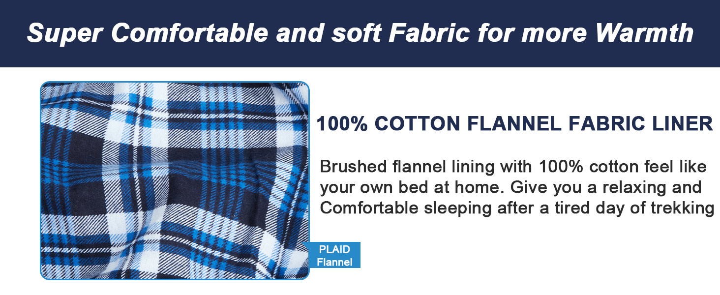 Cotton Flannel Double Sleeping Bag for Camping, Hiking, and Backpacking - Queen Size 2 Person Waterproof Sleeping Bag for Adults & Teens - Lightweight Blue/Blue
