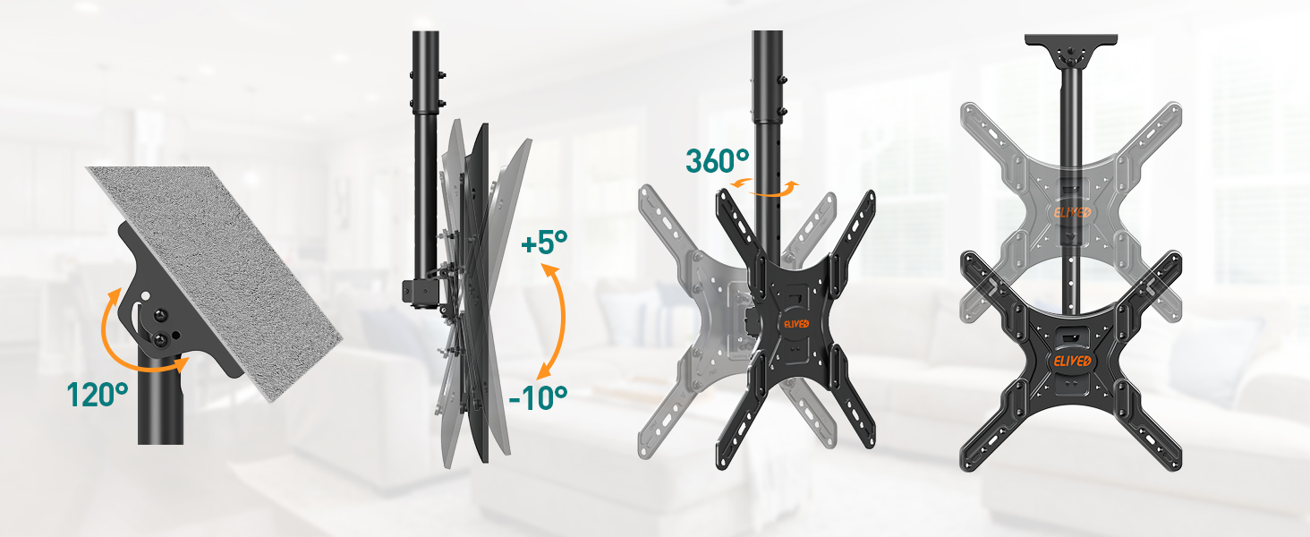 ELIVED Adjustable TV Wall Mount for 24-65 Inch Flat & Curved TVs - VESA 400x400, 45kg Capacity