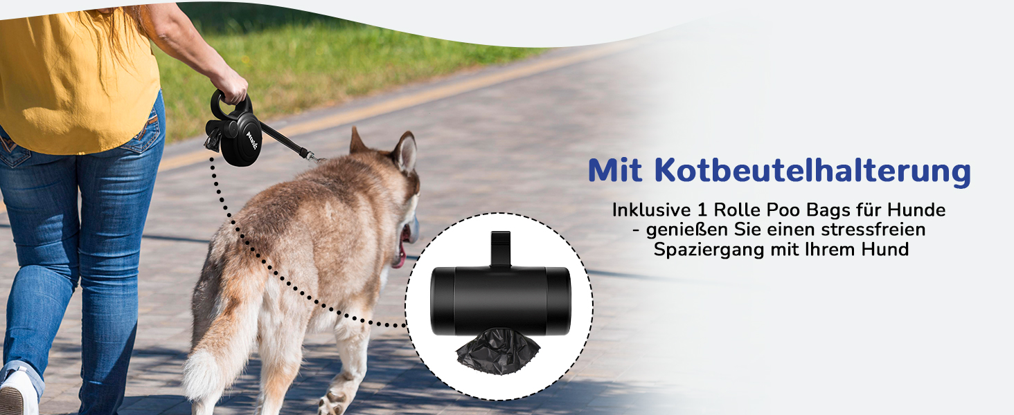 Рулетка для собак Pecute 10м, чорна, до 50 кг, антизаплутування, швидке гальмування