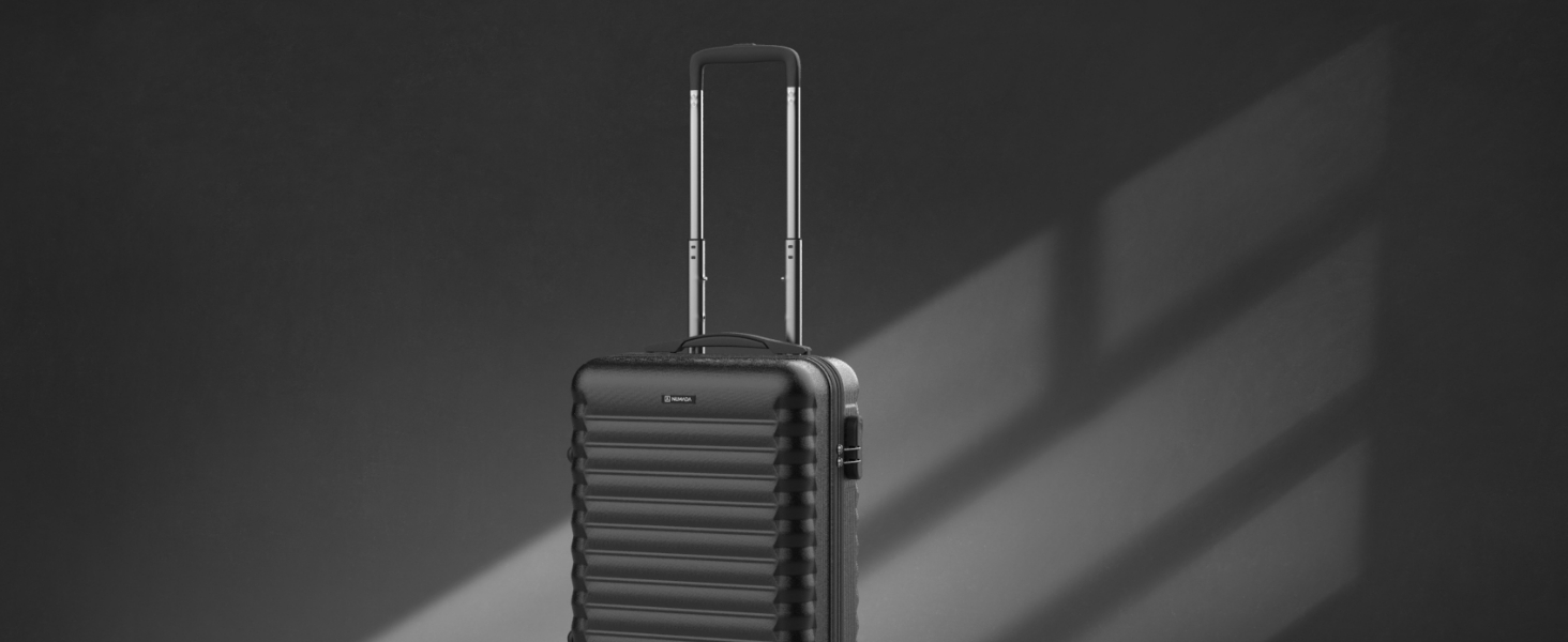 Ручна поклажа валіза Upfly XS 55x36x19 см, 31 л, ABS, 4 подвійні гумові колеса, кодовий замок, роздільник, ремені для фіксації, чорна жорстка оболонка