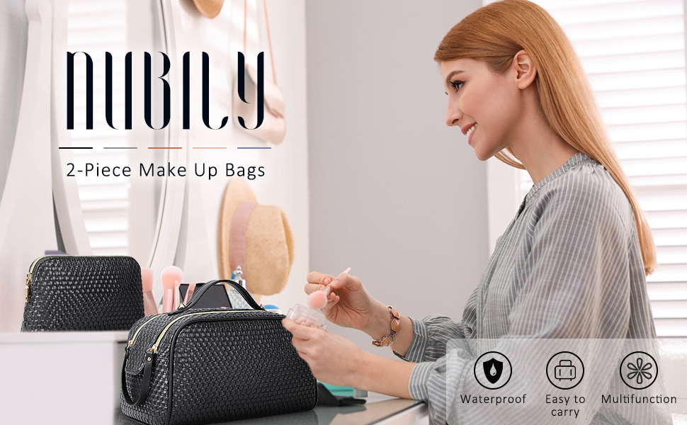 Косметичка NUBILY для подорожей: 2 шт. водовідштовхуваних культбагелів на блискавці (чорний)