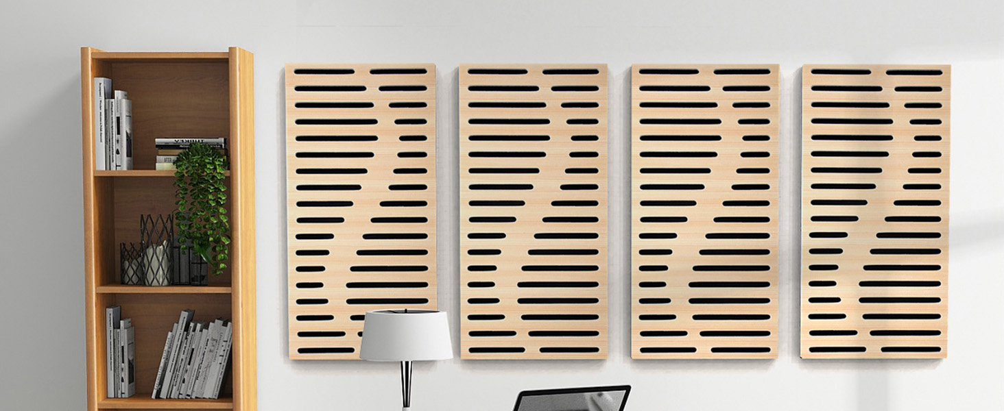 Акустичні панелі JBER для звукоізоляції стін, самоклеючі шумопоглинаючі плити з імітацією натурального дуба, 3-шарові декоративні панелі для студії, 60×30×4.5 см, еліптичні лінії (4 шт.)