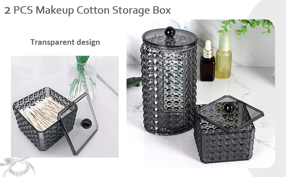 Організатор для ватних дисків, акриловий контейнер для ватних дисків з кришкою, чорний, для спальні, ванної кімнати, туалетного столика