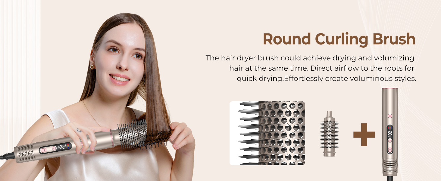 UKLISS Airstyler Pro 7 в 1: професійний фен-щітка з іонізацією, 1400W, для створення локонів, випрямлення та сушіння волосся (Золотий)