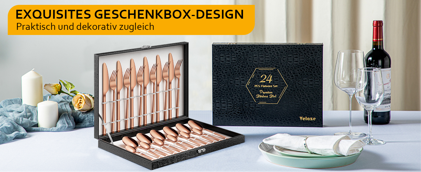 Набір столових приборів Velaze, 24 шт. (рожеве золото) для 6 осіб