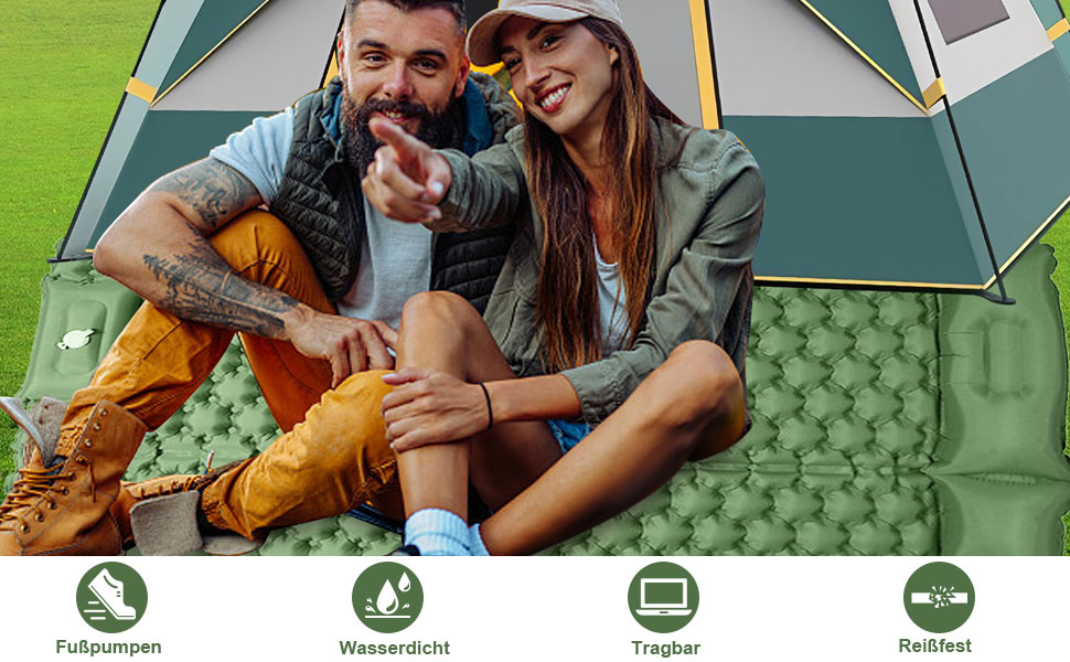 Надувний килимок для кемпінгу Mumisuto Isomatte 2 особи з самонадуваємою основою, насосом та подушкою, 196x125x9 см, зелений
