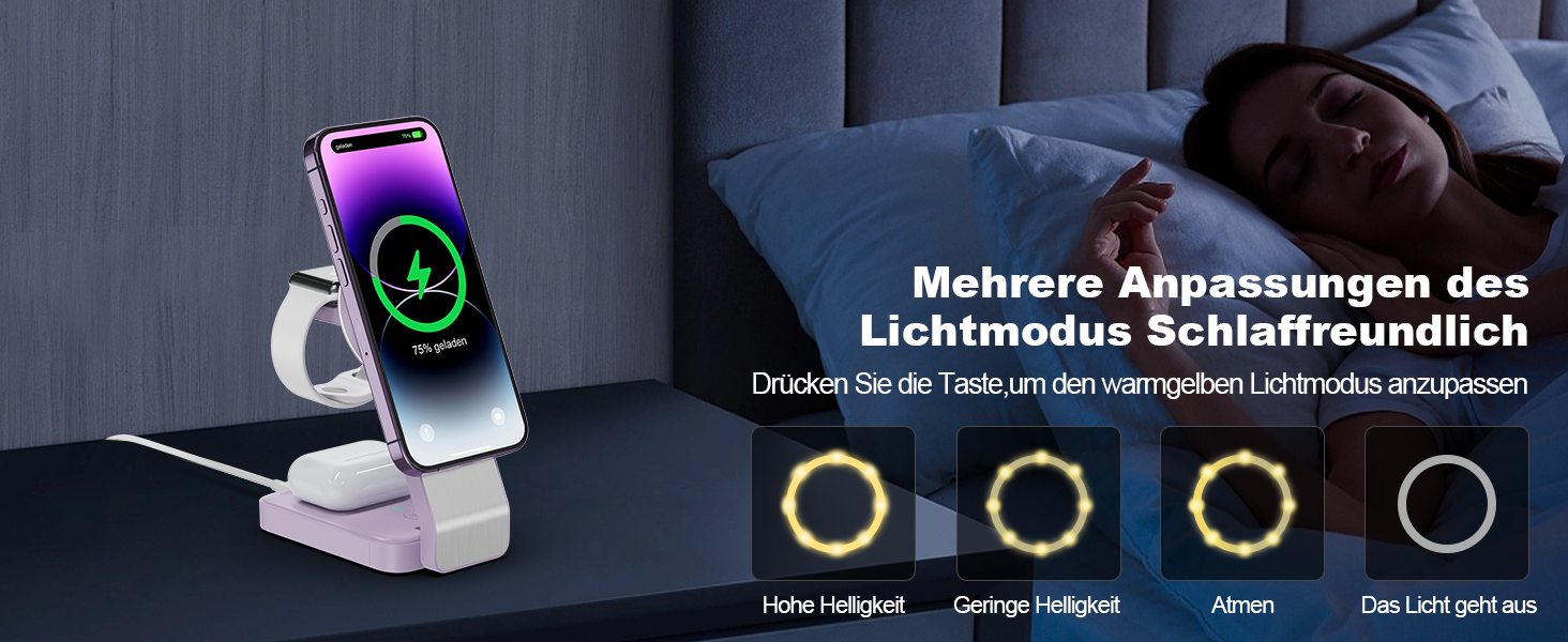 3-в-1 Станція Бездротової Зарядки для iPhone, Apple Watch та AirPods (Біла/Фіолетова)