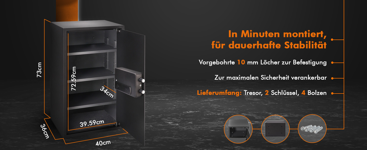 Сейф для дому Business XL Safe Tresor 60л з цифровим та відбитком пальця, вогнестійкий, для документів A4, з 2 полицями
