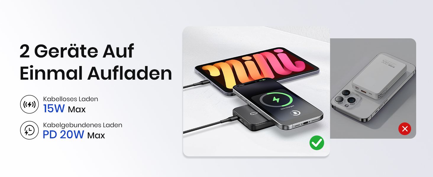 Power Bank Riapow 10000mAh з бездротовою зарядкою, PD 20W, USB-C, LED-індикатор (Чорний)