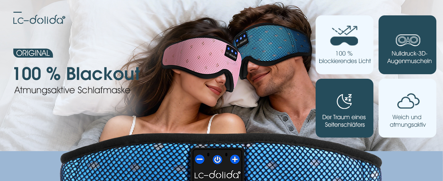 Маска для сну з Bluetooth навушниками Dolida V5.4, м'яка 3D, для сну, подорожей, йоги, медитації (блакитна)