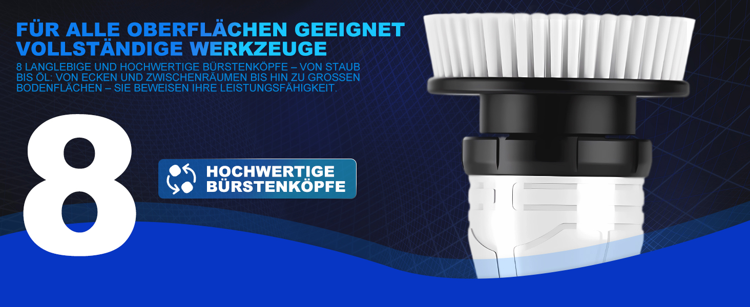 Електрична щітка для прибирання щілин, універсальна для ванної, кухні та авто. 8 насадок, регульована ручка, 3 швидкості. Набір з відром та шваброю