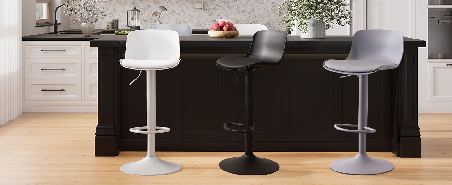 YOUNIKE Adjustable Bar Stools 2-Pack - Faux Leather Kitchen Bar Chairs with Backrest - Counter Height Stools for Bar & Kitchen