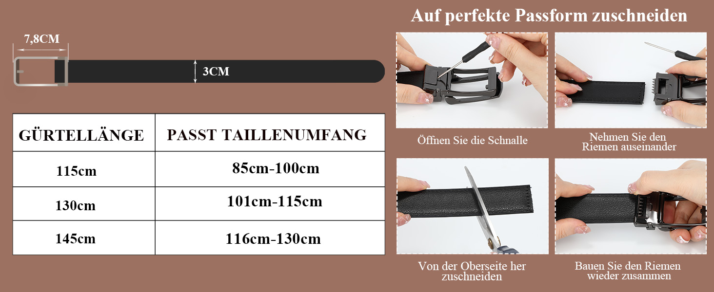 Чоловічий шкіряний ремінь JasGood з автоматичною пряжкою, 33 мм, регульований, для костюма, бізнесу, повсякденного носіння, D-коричневий, 115 см (підходить для обхвату талії 85-100 см)